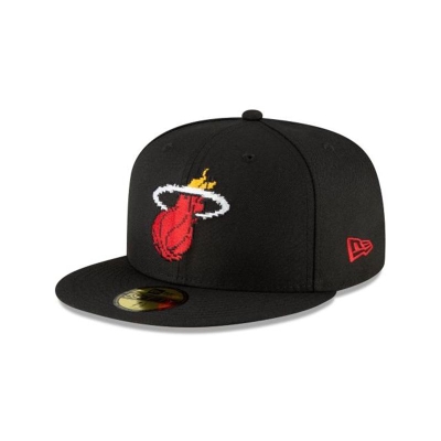 Black Miami Heat Hat - New Era NBA Pixel 59FIFTY Fitted Caps USA4157026